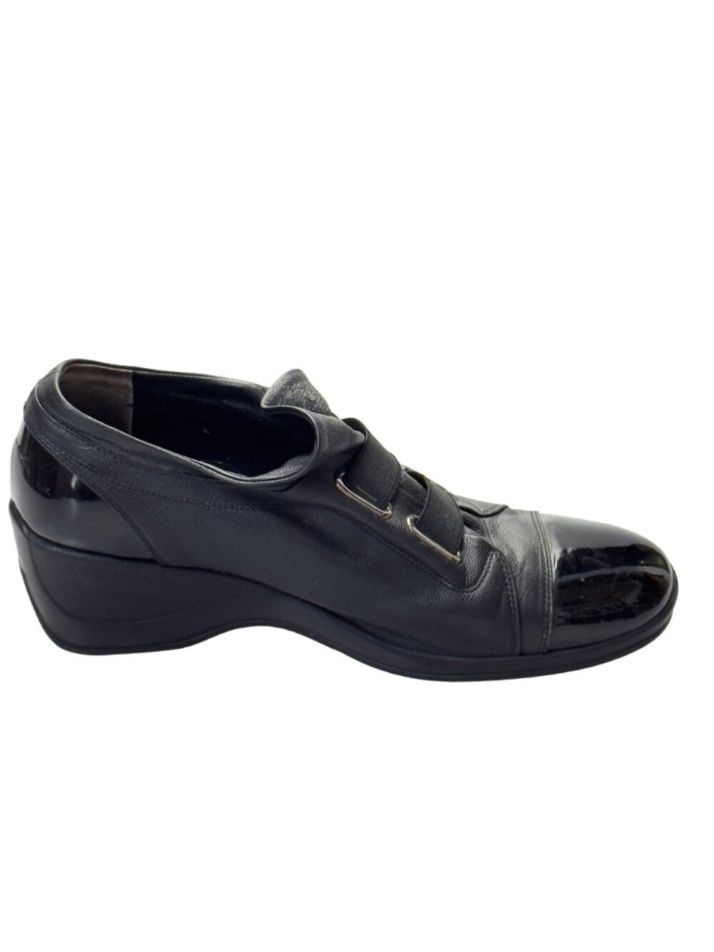 MOOK STYLE Women’s Shoes Black Leather Cap Toe Wedges Heels Size 9.5M - Picture 10 of 13